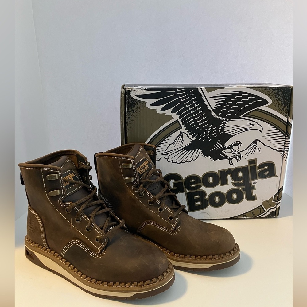 Women’s Georgia Boot Amp LT Wedge Work Boot, Size 7.5M, NWT, Brown
